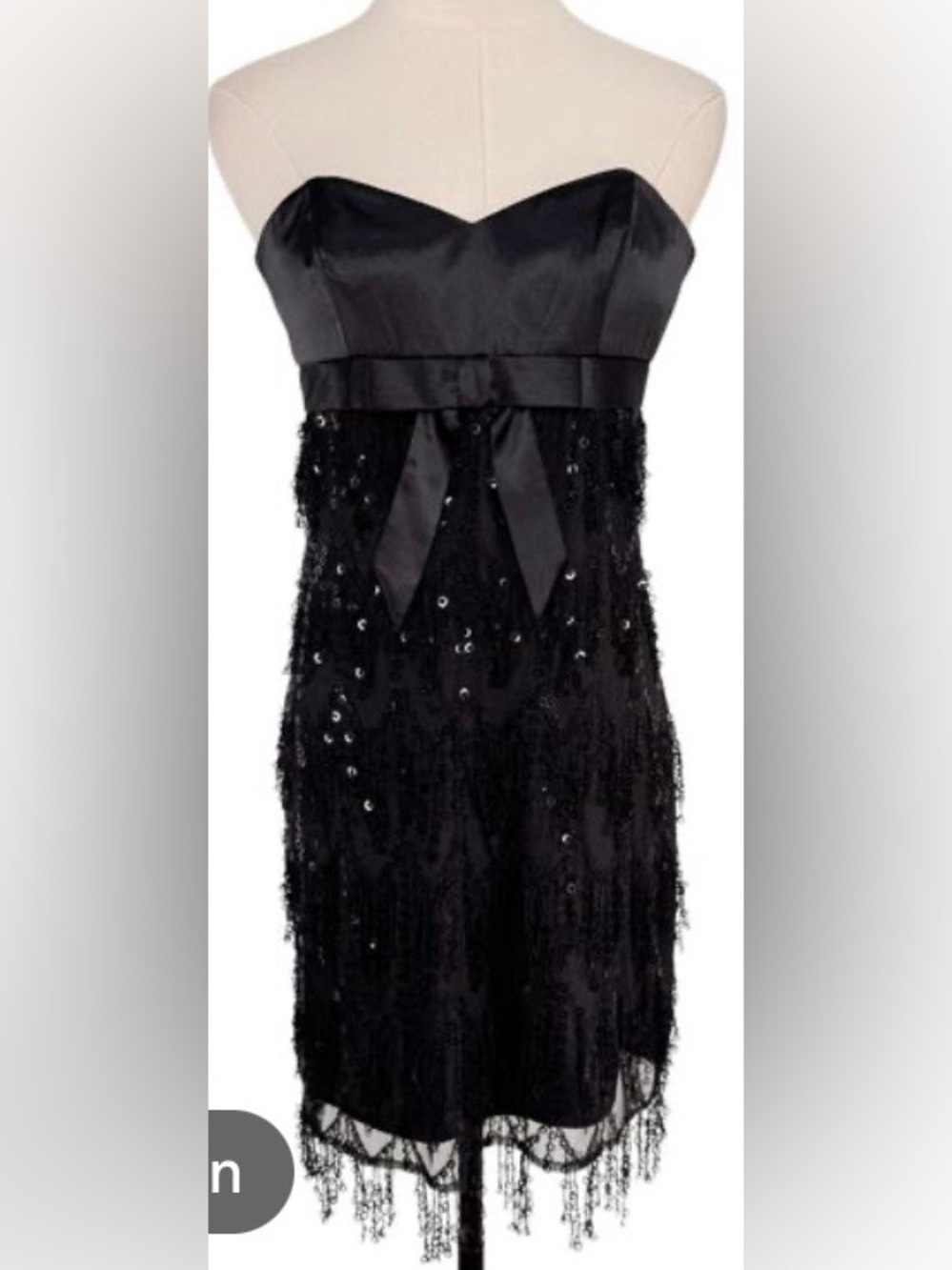 Betsey Johnson Black Strapless Sequin & Fringe Cocktail Dress